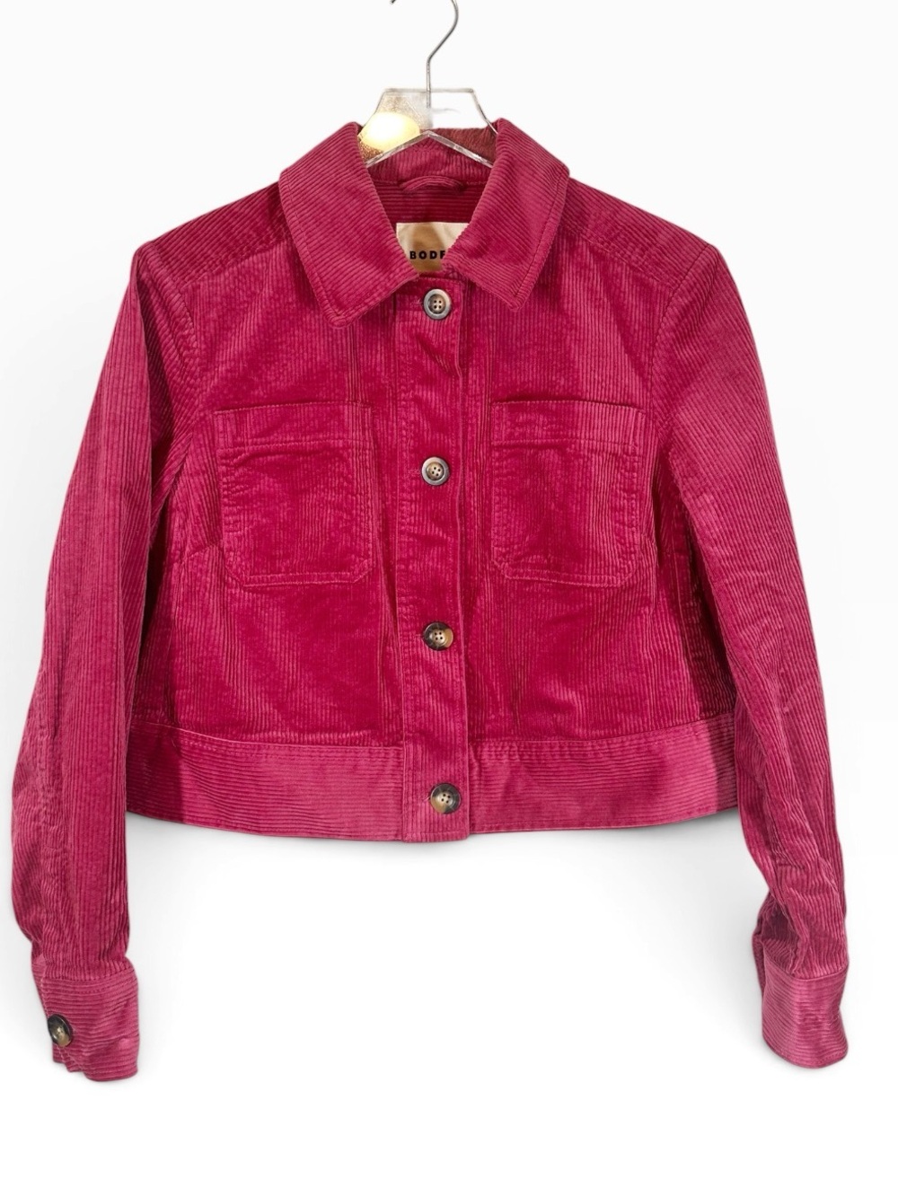 BODEN Women's 10 Deep Pink Corduroy Boxy Cropped Jacket Button Up